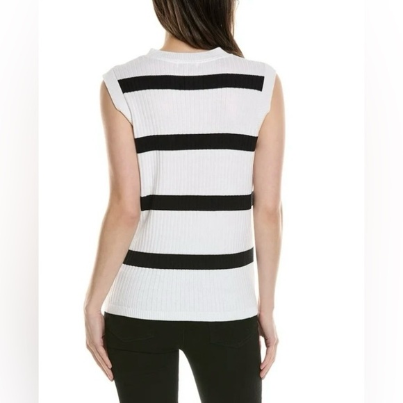 Tyler Boe M NWOT Cotton V-neck sweater B/W stripes - Picture 7 of 7